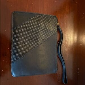 Chic Black and Gold Italian leather Wristlet Clutch